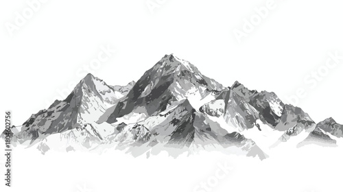 Snowy mountain range in black and white style
