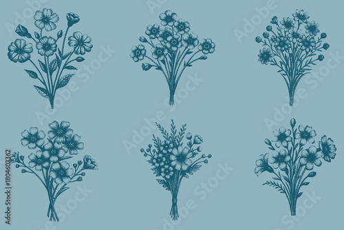 spring flowers Floral arrangement vector. twisting herbaceous vines, dahlias, asters, zinnias, and honeysuckle berries. Vector botanical illustration. Eps 10