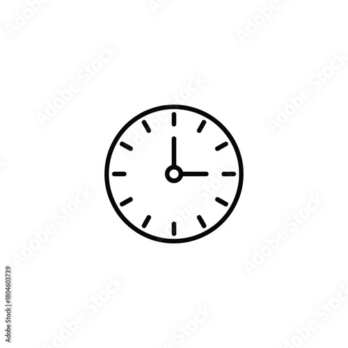 Simple black and white line art icon of a clock face