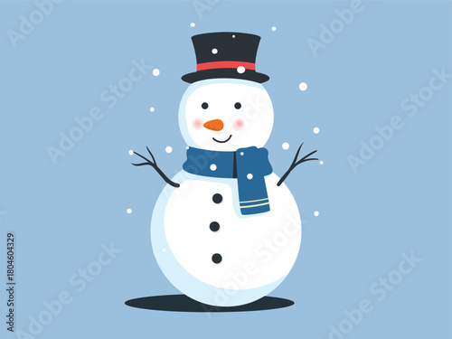 Christmas snowman with top hat and scarf, cute charming snowman