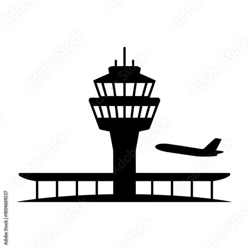 Airport control tower Design icon Silhouette vector on white background