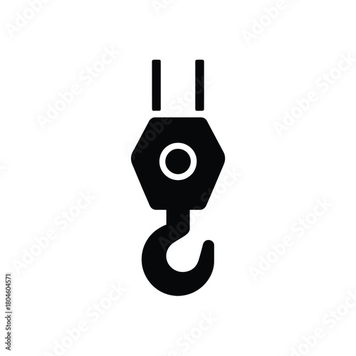 Black silhouette of a heavy duty industrial crane hook