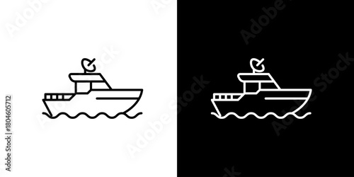 Sleek Minimalist Line Art Boat Icon for Marine Navigation and Water Travel – Simple Outline Yacht Vector Graphic