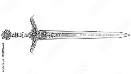 Sharp Sword Illustration Vector with Outline on White Background