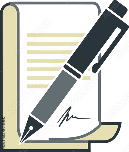 Signing a legal agreement or contract with an elegant pen icon