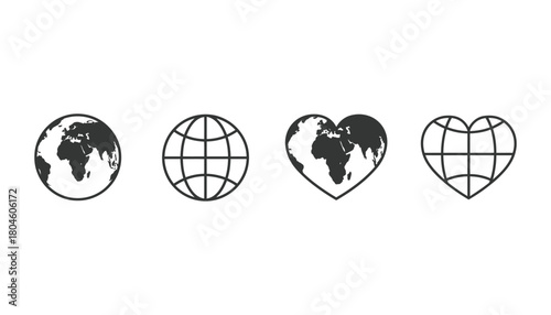 Earth day vector icons globe world map love planet illustration