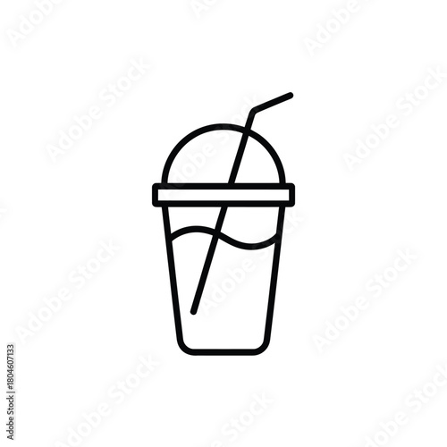Simple line art icon of a to go drink with straw