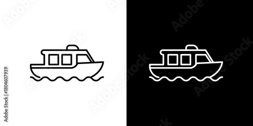Minimalist ferry boat line icon for maritime themes. A clean vector symbol representing sea travel, cruising, and water transportation concepts