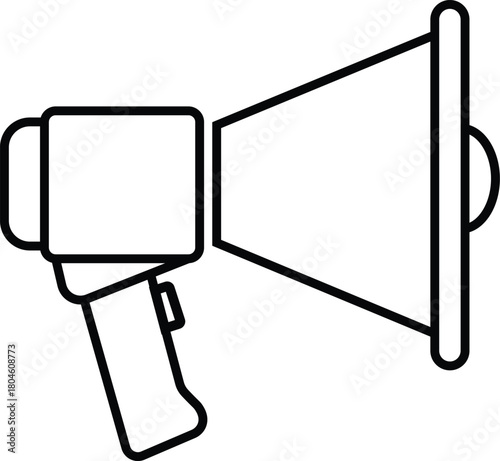 Black outline icon of a megaphone on a white background bullhorn loudspeaker