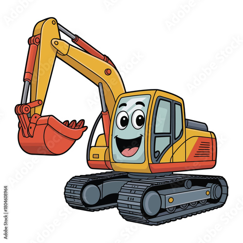 Yellow excavator machine isolated on a white background