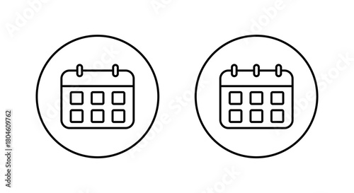 Calendar line icon in circular outline. Schedule and date planner symbol