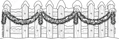Winter fence snow garland christmas holiday decoration festive season outdoor cold