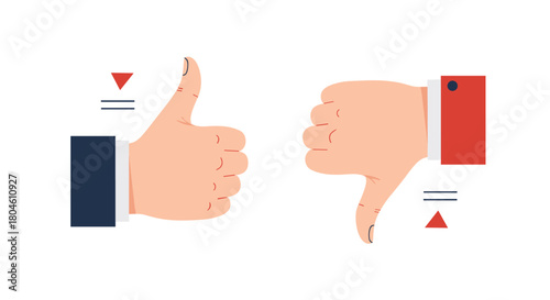 Two hands showing thumbs up and thumbs down gestures for like or dislike.