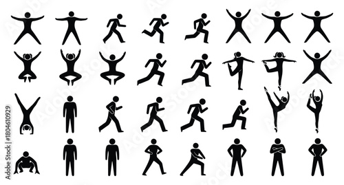 Collection of silhouettes of people in various active poses
