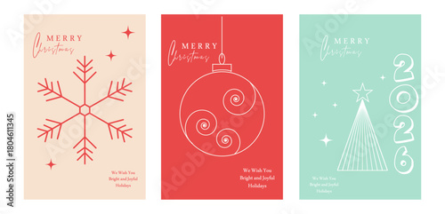 Set of Merry Christmas and Happy New Year greeting cards for background, greeting card, party invitation card, website banner, social media banner,snowflake,christmas ball and christmas tree