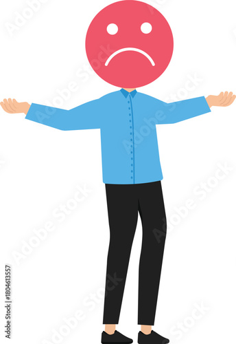 stress burden and anxiety or negative thinking, anger or emotional cause problems, overworked or over stress, mental health or depression, Businessman holding card with bad face.
