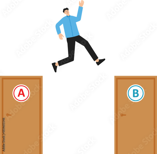 The entrepreneur decides between two alternatives. Choice decision making as two separate path choices to choose from. Business choice and dilemma concept

