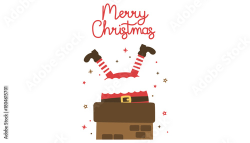 Christmas santa stuck in chimney holiday season vector graphic