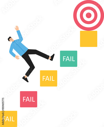 Businessmen jump through hurdles for big targets and success. Run and jump over the failure barrier concept.
