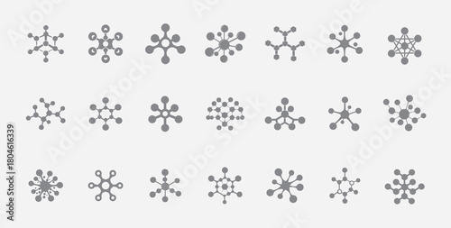 Collection of Gray Molecular Structures or Network Connection Symbol Designs