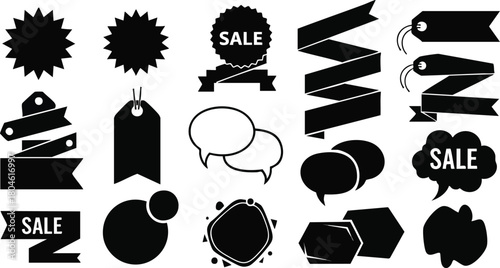 Assorted Silhouette Shapes Tags, Banners, and Speech Bubbles Collection