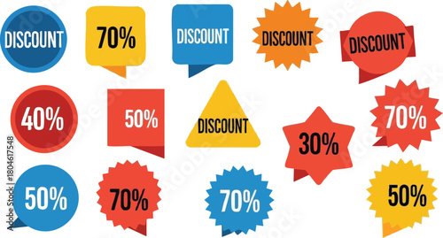 Collection of Discount Labels and Stickers with Percentages for Marketing Promotions