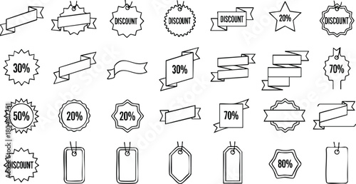 Diverse Outline Discount Tags Sale, Promotion, and Price Cut Vectors