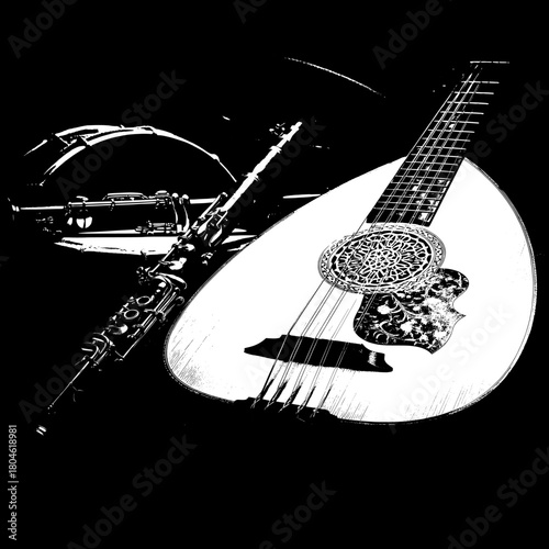 guitar and music notes