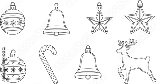 Christmas ornaments bells stars reindeer candy cane holiday festive winter