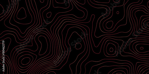 black and red abstract topography background. geographic map contour. topographic line art with modern wavy patterns. luxury black background vector illustration.