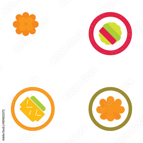 Cute Sushi Roll Icon Set with Flower Rice Tamago Avocado and Wasabi Illustration Flat Vector Pack