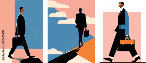 Stylish businessman in a suit with a briefcase - vector banner