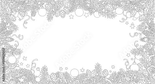 Christmas frame border pine cones ornaments stars holiday season winter festive art