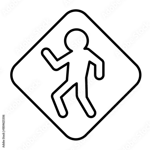 Road signpost with human thin line icon, driver license concept. Vector graphics. People walk at road allowed sign on white background, style icon mobile or web design.