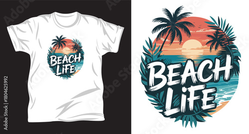 Beach graphic vector T shirt design print.