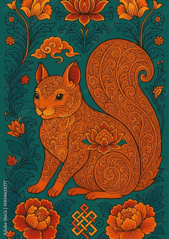 Obraz premium Intricate squirrel floral art.