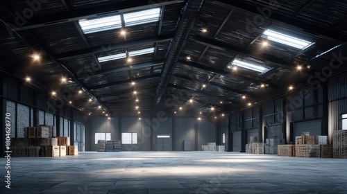 Wallpaper Mural Spacious and Empty Warehouse Interior with High Ceilings and Bright Skylights, Ideal for Storage or Industrial Use in Urban Setting Torontodigital.ca