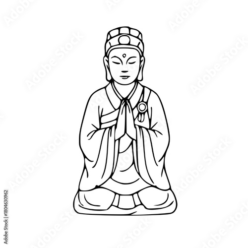 Calm peaceful buddha monk meditative statue illustration
