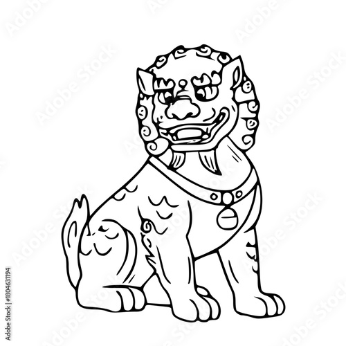 Traditional chinese guardian lion mythical statue illustration