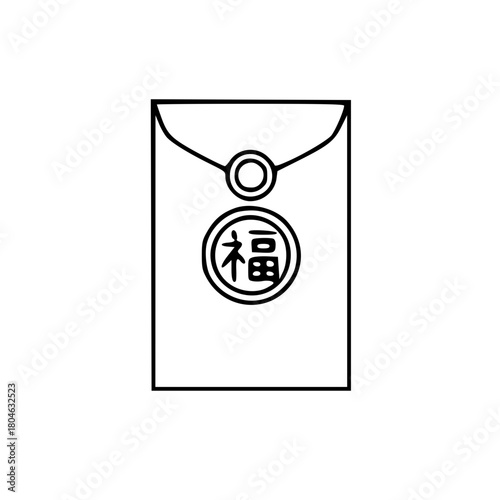 Chinese fu character red envelope line illustration