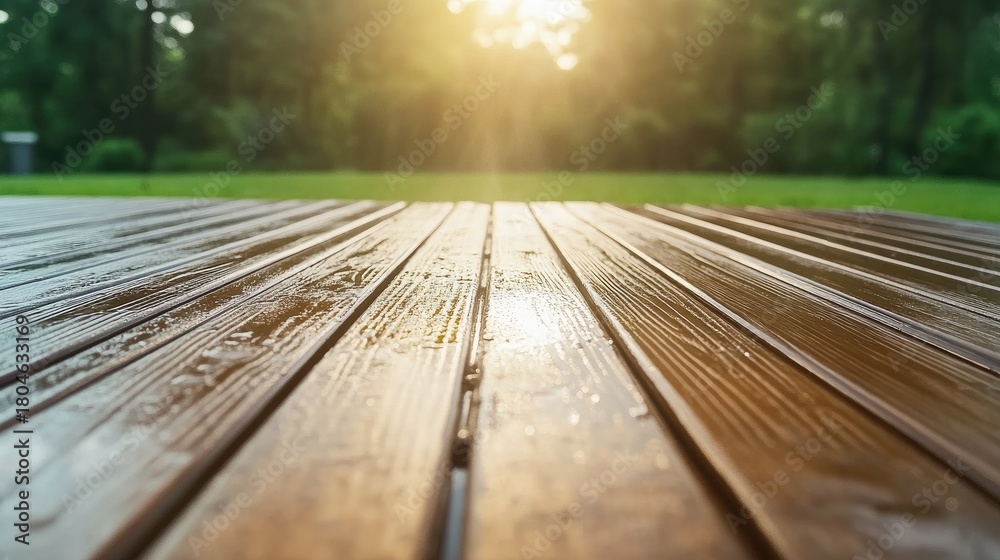 Fototapeta premium Revitalizing the wooden terrace in preparation for summer through power washing to enhance outdoor living spaces