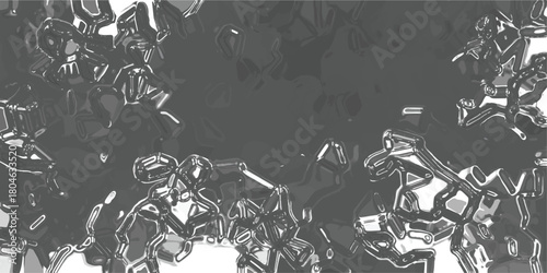 Abstract monochrome background with a fluid, metallic texture resembling molten metal or distorted glass with bright highlights and dark shadows