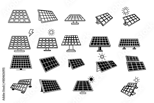 silhouette pack of solor panel icon