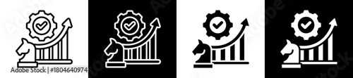 Business Strategy Icon Set In Black And White Filled Style Collection