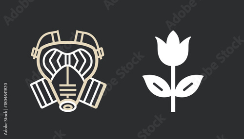 Gas Mask and Flower Symbolism on Black