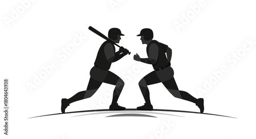 Dynamic baseball action featuring batter with bat and runner sprinting with speed, conveying energy and competition in a modern sports graphic