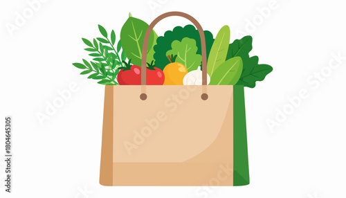 Fresh Grocery Bag with Colorful Vegetables on white Background