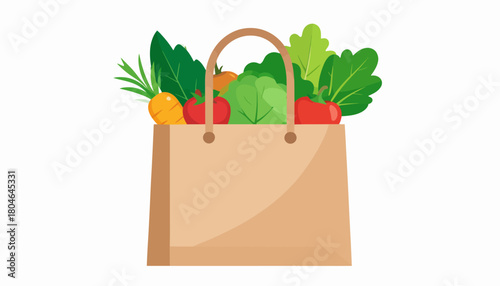 Fresh Grocery Bag with Colorful Vegetables on white Background
