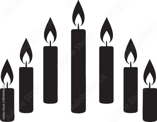 black candles arranged in a V shape on a white background flame light vector