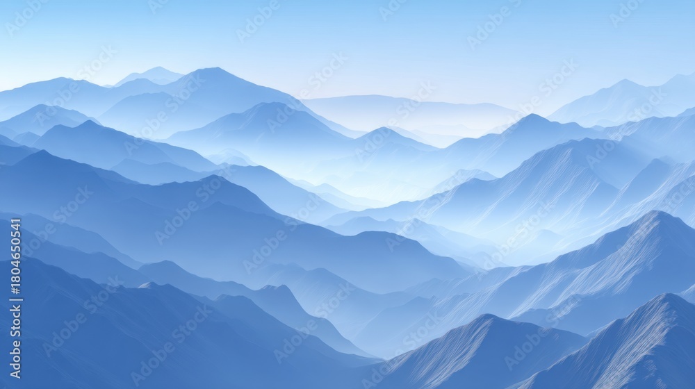 Fototapeta premium Serene Mountain Vista with Layered Peaks and Soft Blue Hues in a Tranquil Landscape Ideal for Nature and Travel Themes